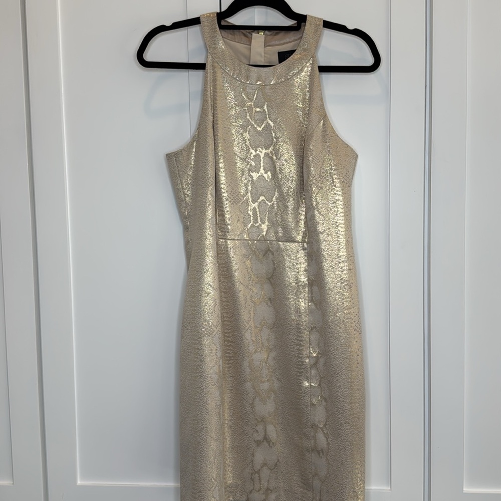 Banana Republic Monogram Gold Snakeskin Sheath